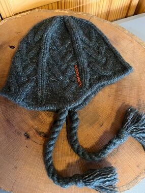 Columbia Distressed Cable Knit Convert Hat with Braided Tassels